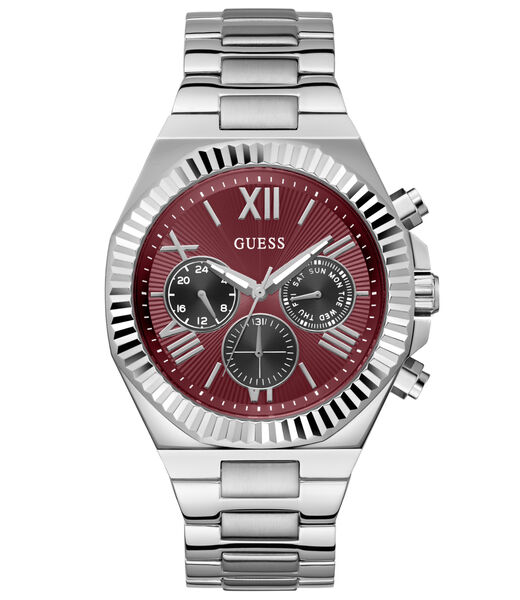 guess mens silver tone round analog watch