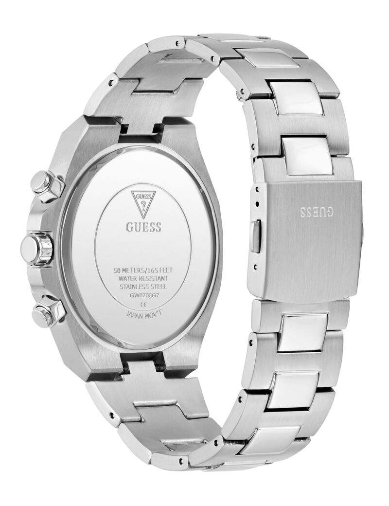 guess mens silver tone round analog watch