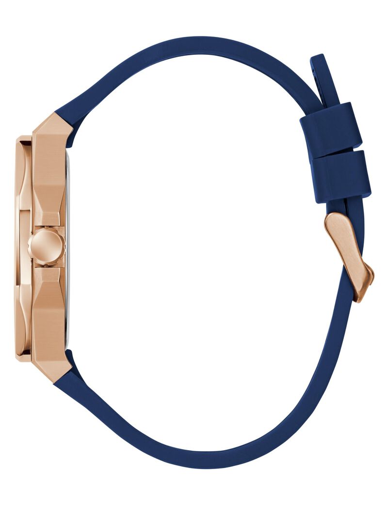 Mens Blue Rose Gold Tone Analog Watch