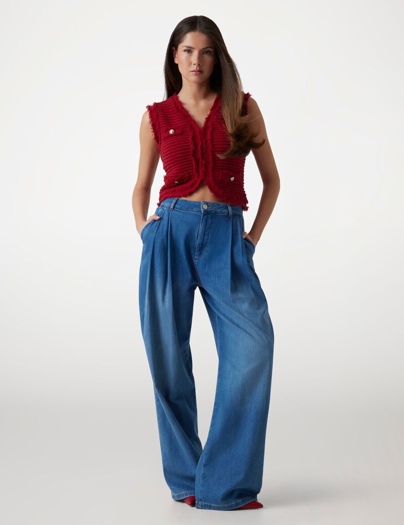 بنطلون جينز فضفاض من مزيج الكتان