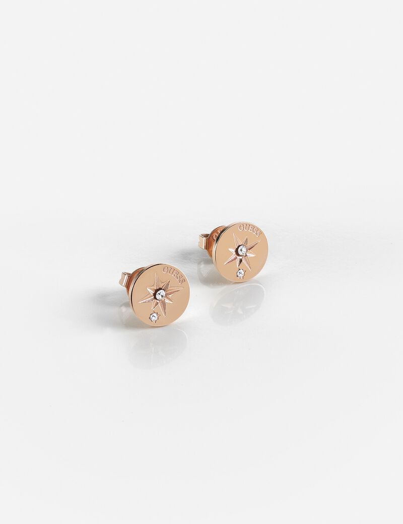 أقراط باللون الذهبي الوردي مزينة بالشعار