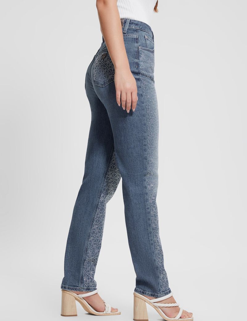 Rhinestones Mom Fit Denim Pant