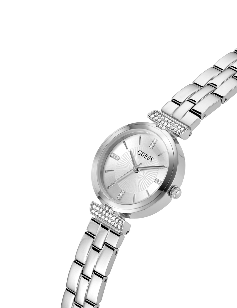 guess ladies silver tone analog watch