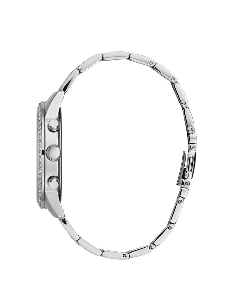 ساعة يد كرونوغراف باللون الفضي مرصعة بالكريستال