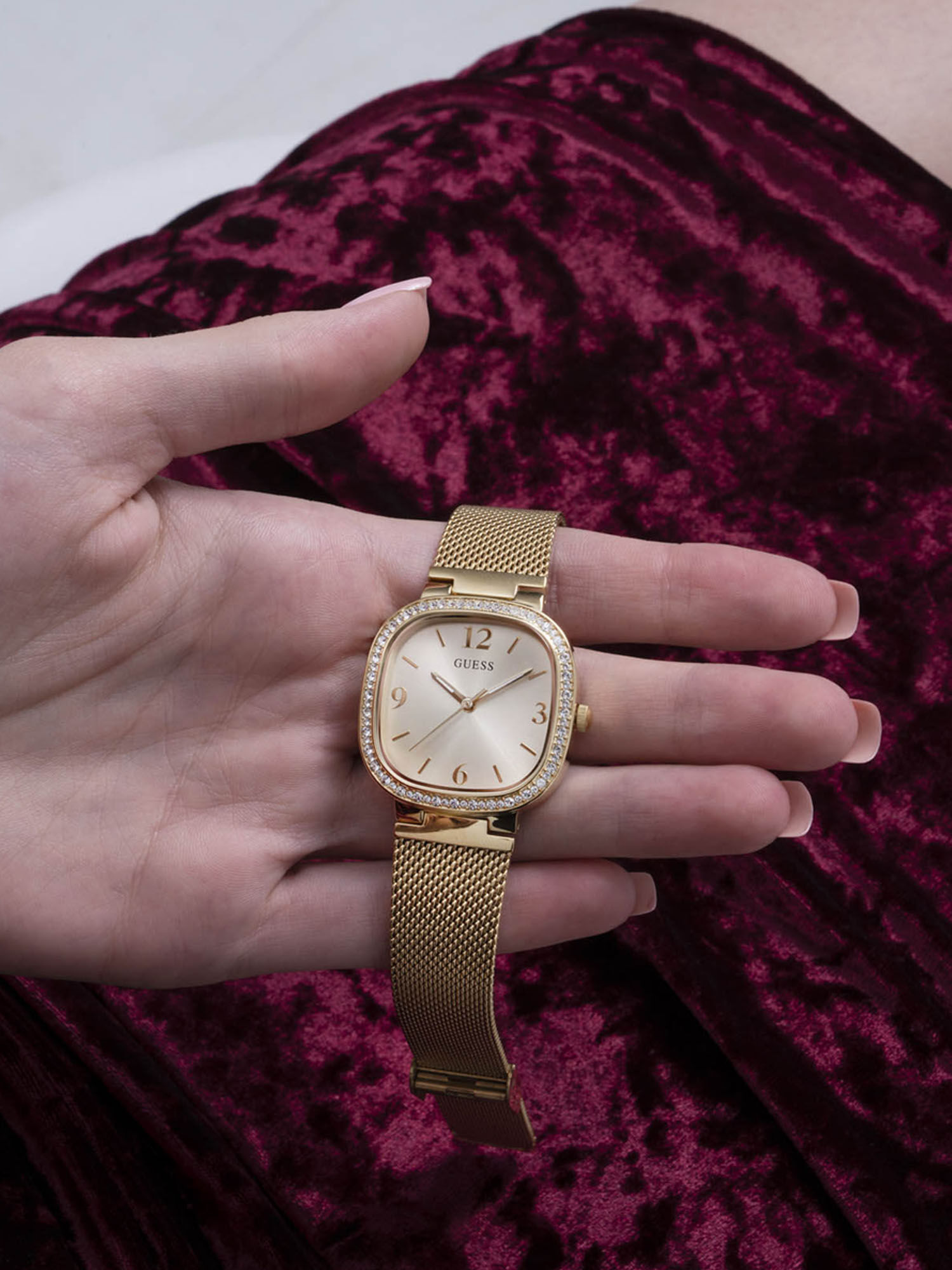 Shop GUESS Online Gold Square Mesh Watch