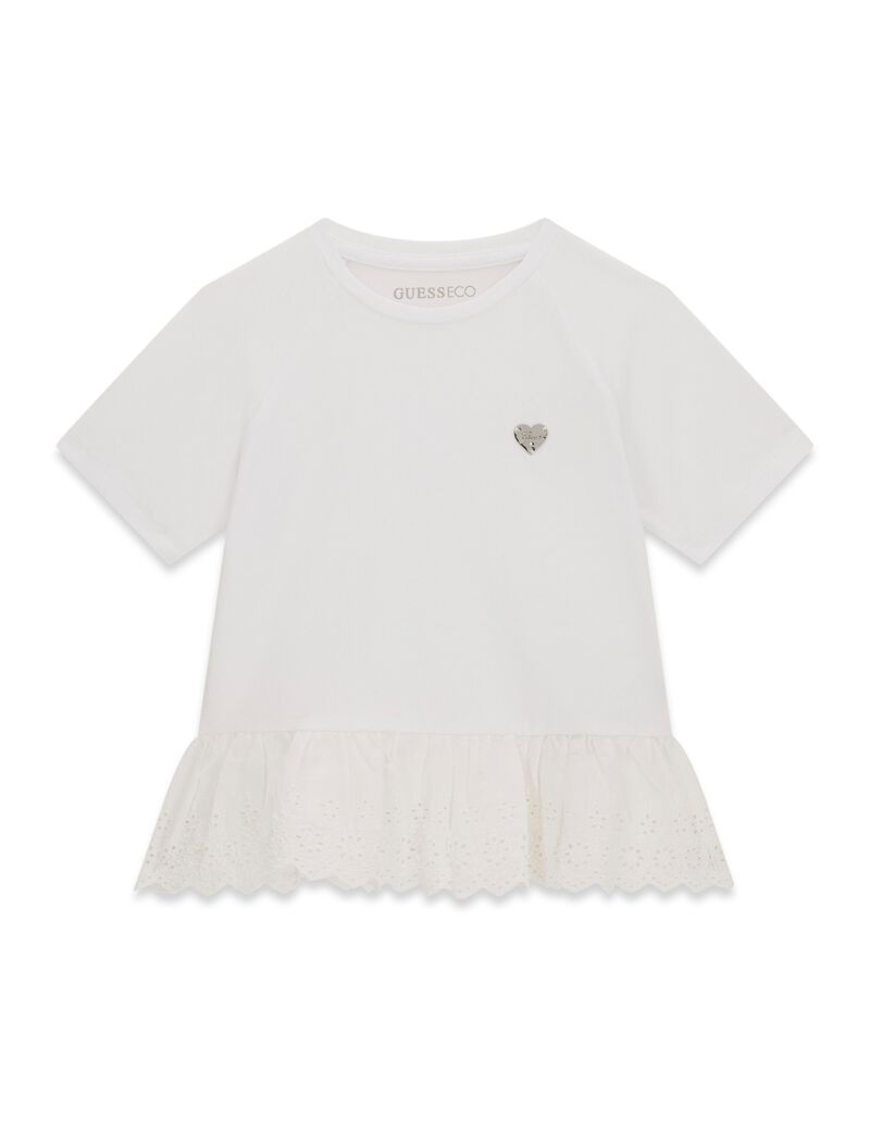 guess ss t shirt w sangallo frill