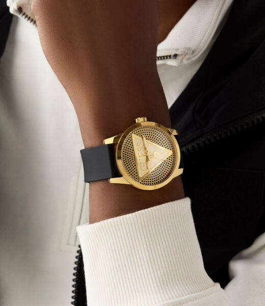 Mens Black Gold Tone Analog Watch