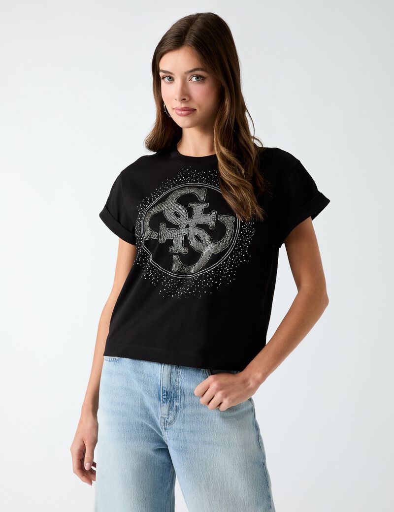 guess rhinestones logo t shirt