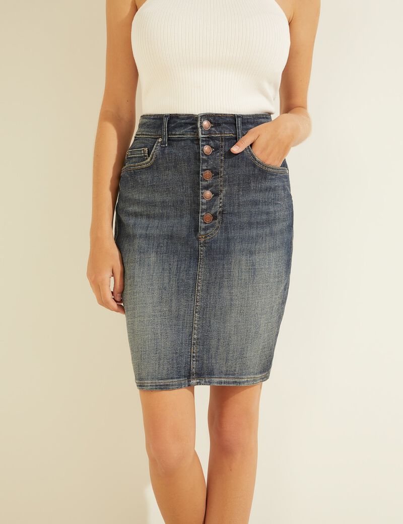 Exposed Buttons Denim Skirt