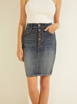 Exposed Buttons Denim Skirt