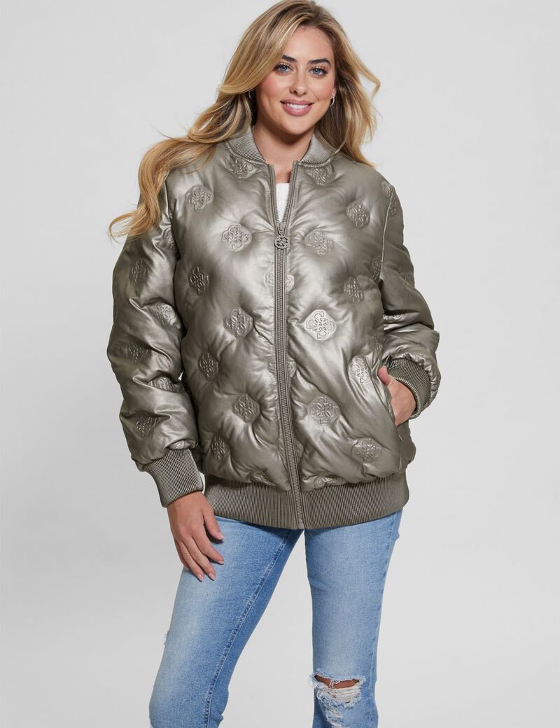 Faux leather long bomber jacket