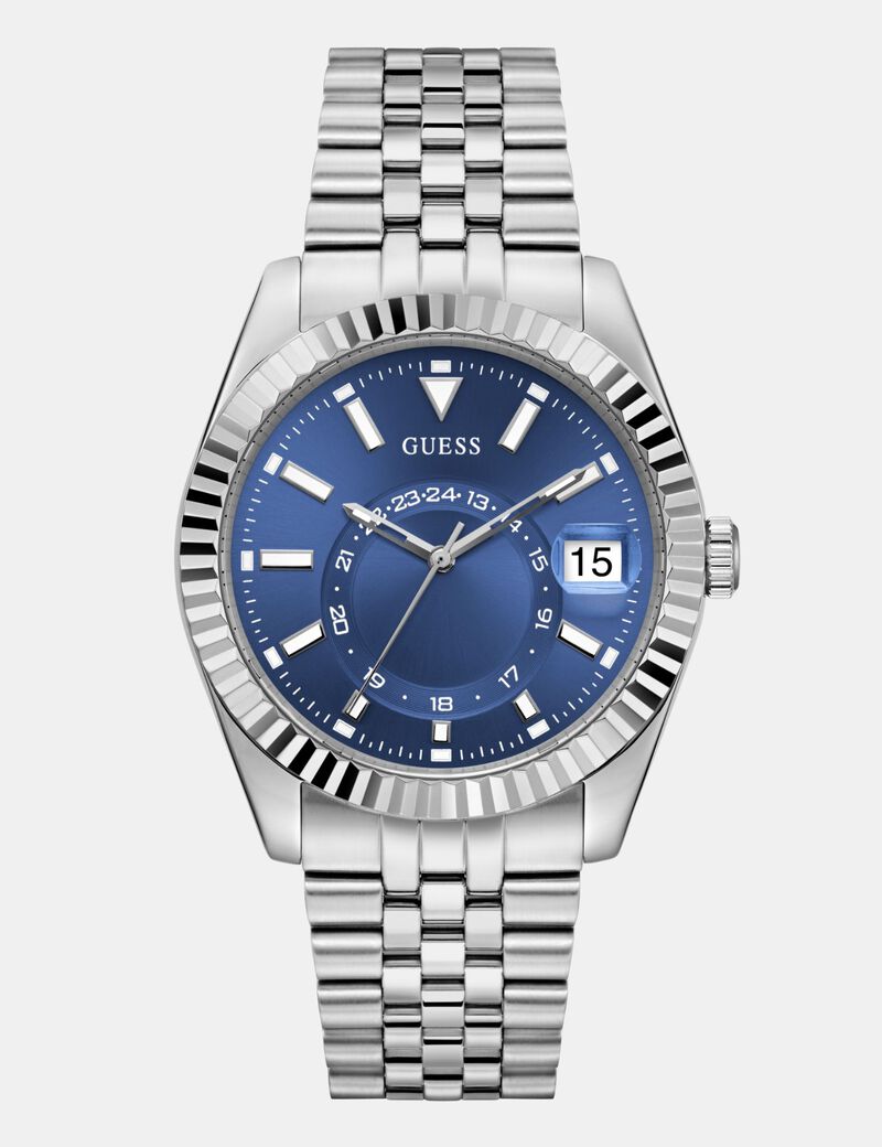 Mens Silver Tone Multi-function Date Watch