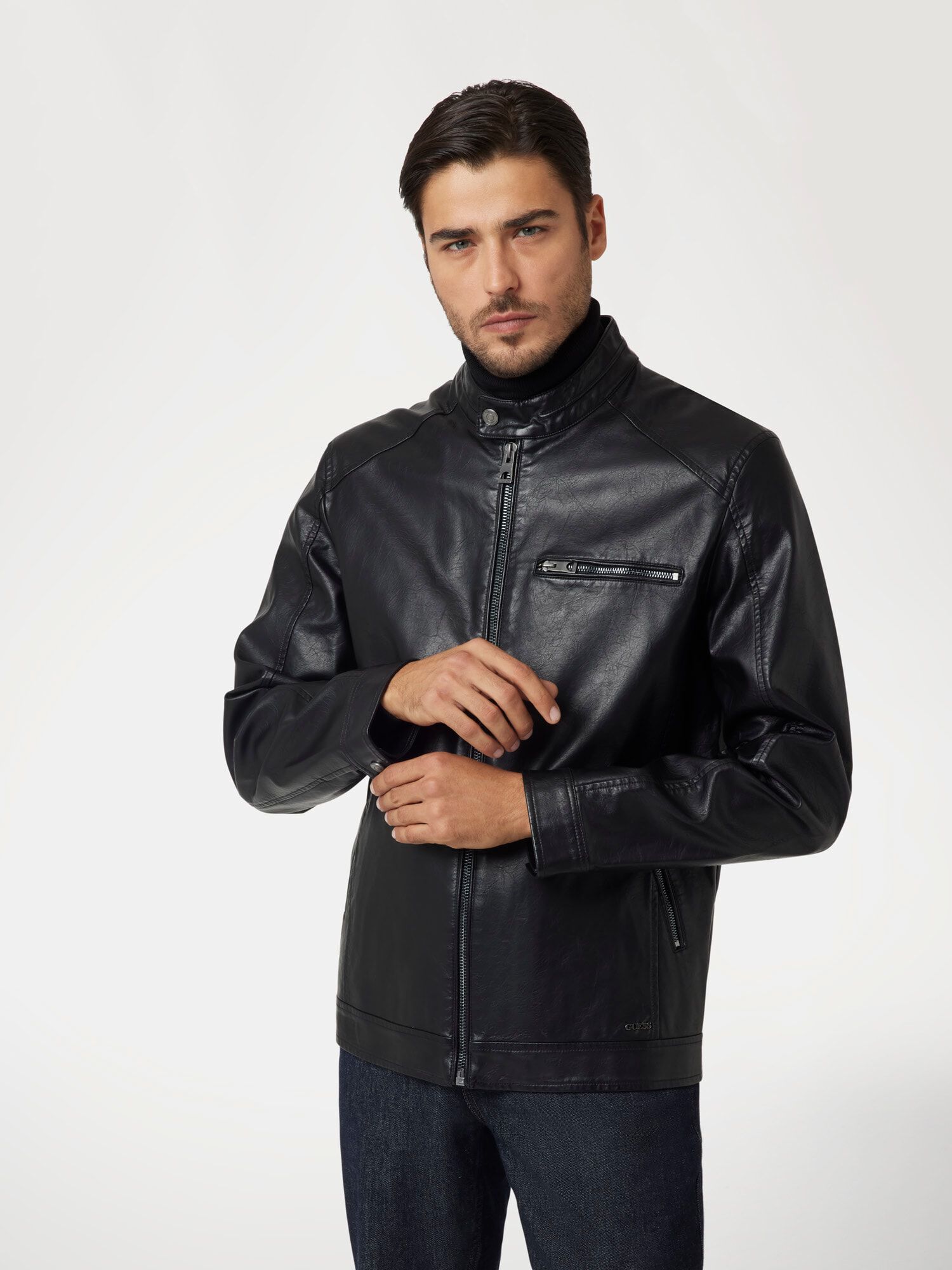 Shop GUESS Faux-leather biker jacket, Black | GUESS KSA