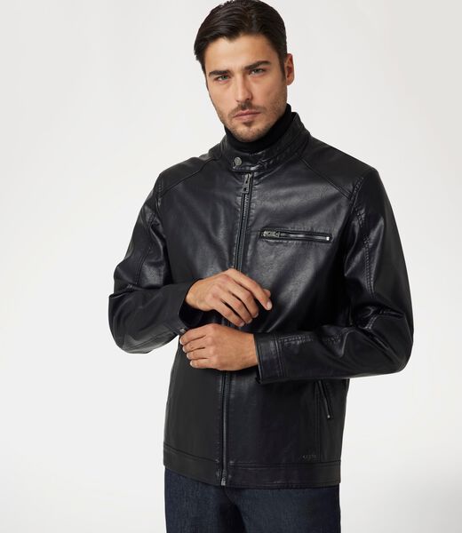 Faux-leather biker jacket
