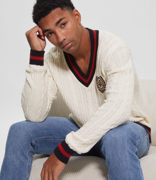 Front Patch Cable Knit Sweater