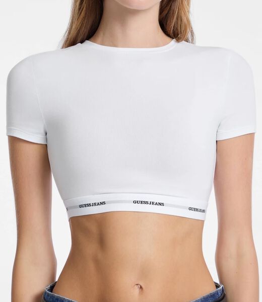 قميص قصير بشريط شعار الماركة