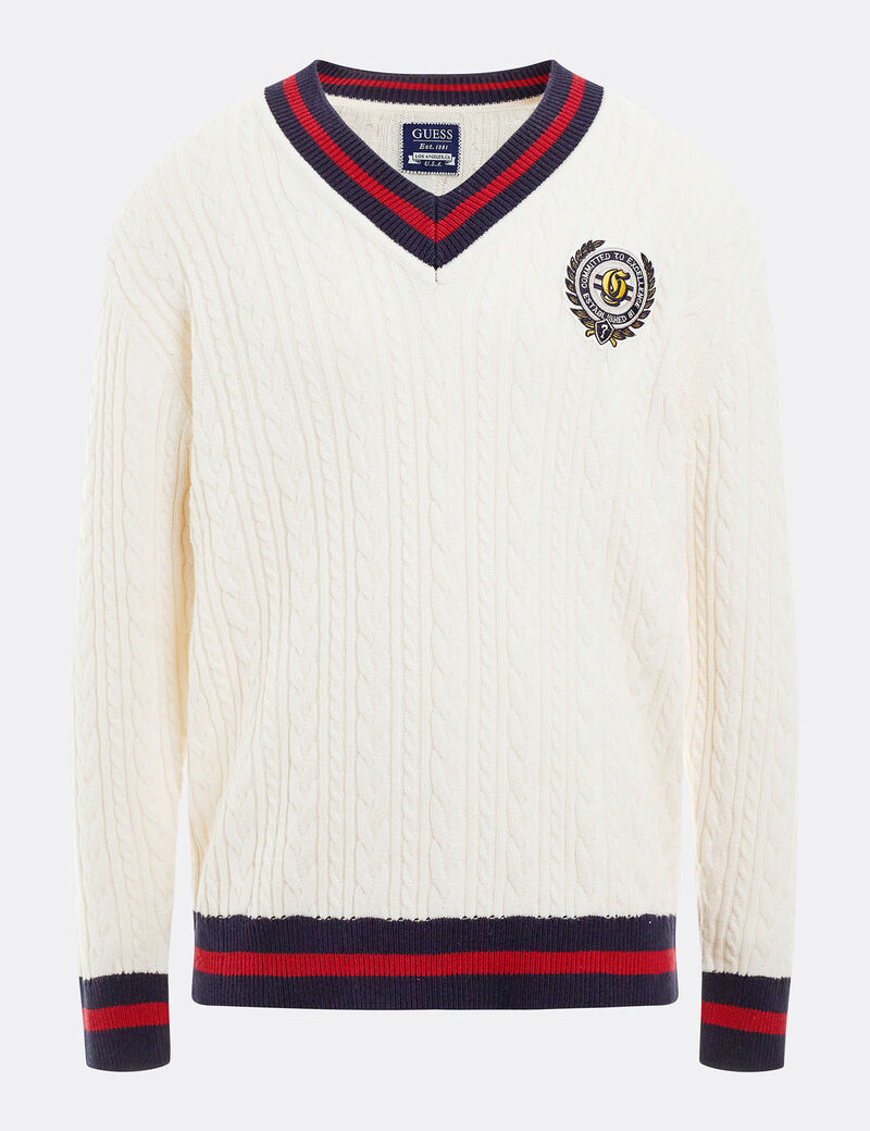 Front Patch Cable Knit Sweater