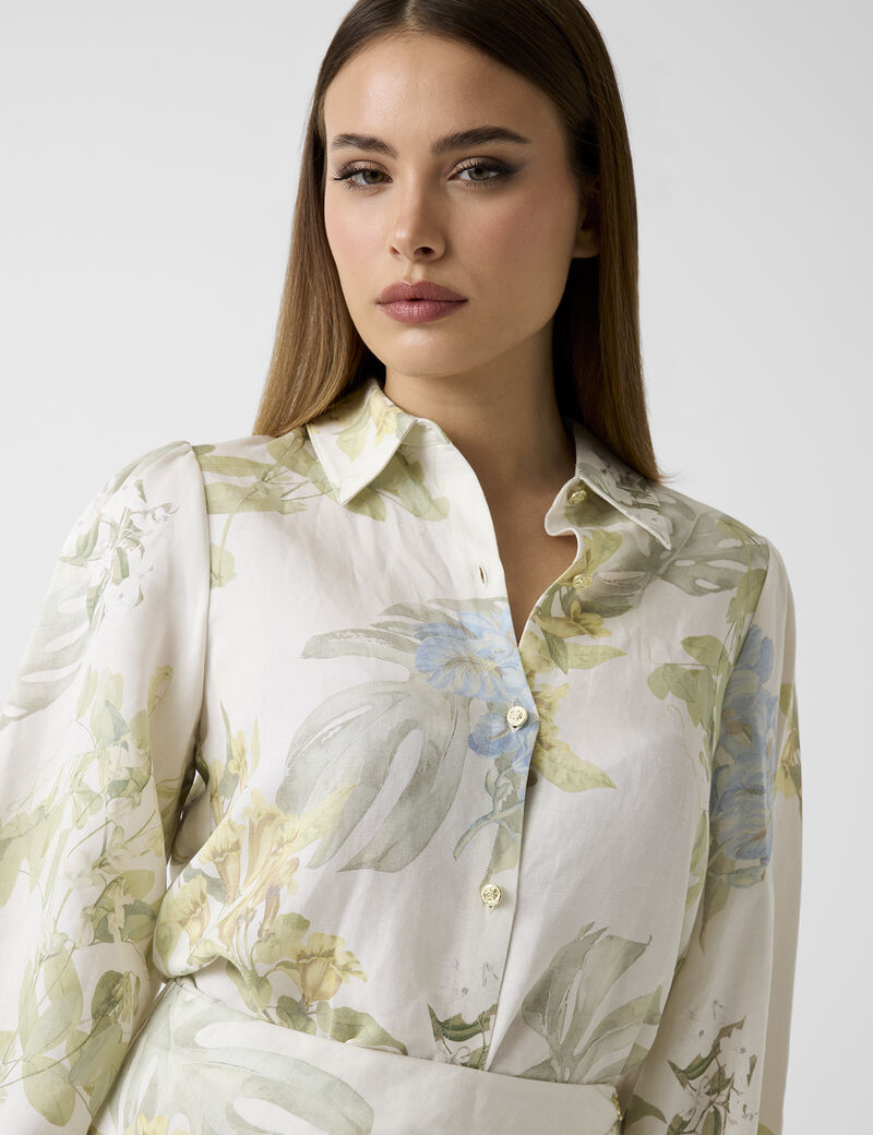 guess linen blend printed shirt