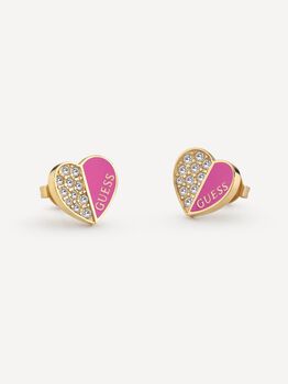 Guess Lovely Pave Heart Charm Fuxia Studs