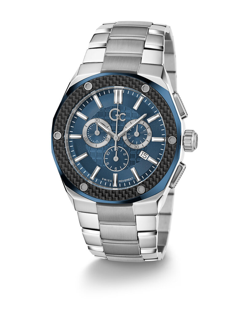 جيس swiss mvt p b silver case   bclt blue pvd bezel blue dial chrono  42mm sapphire coated mineral glass