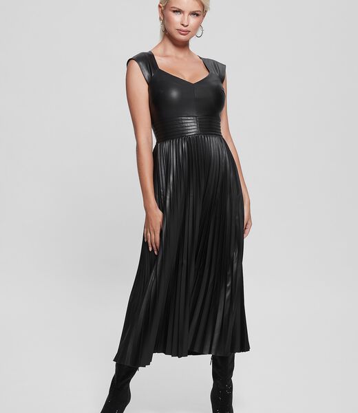 Faux Leather Pleated Dress