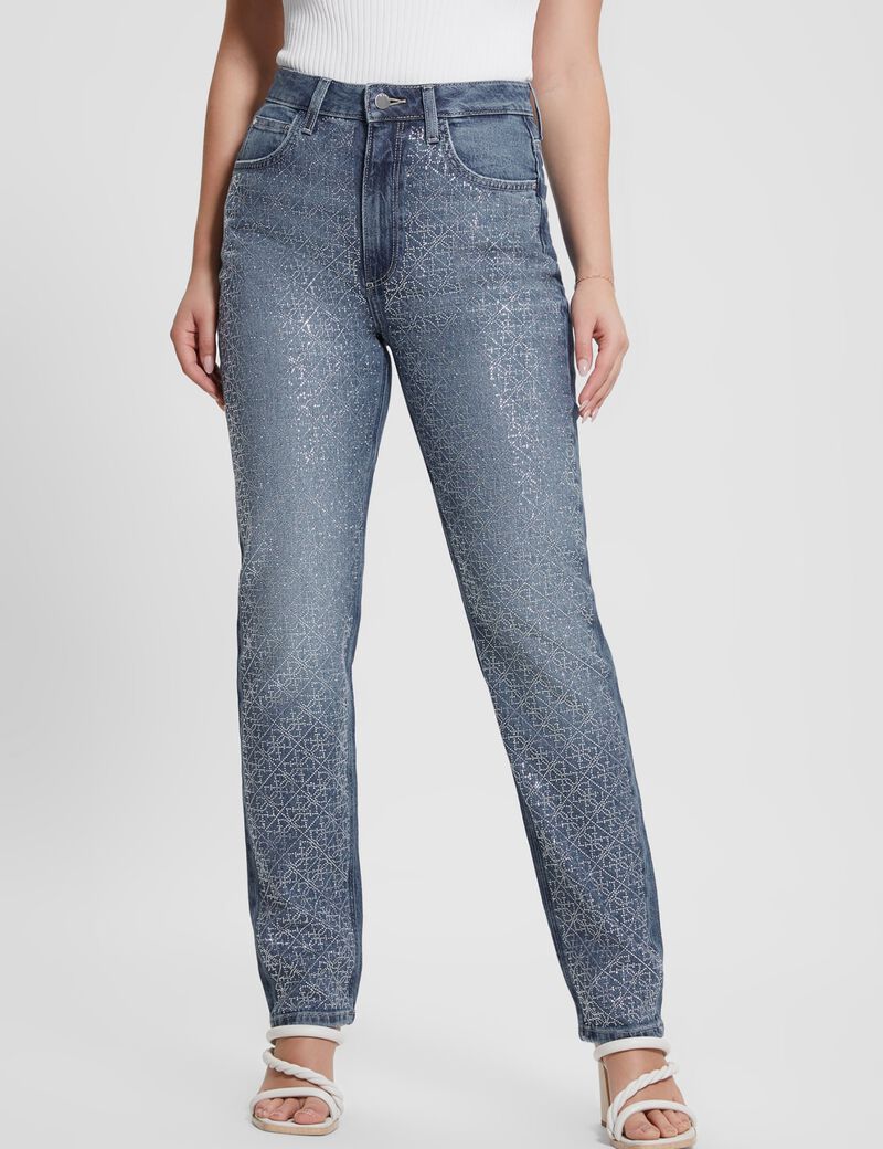 Rhinestones Mom Fit Denim Pant