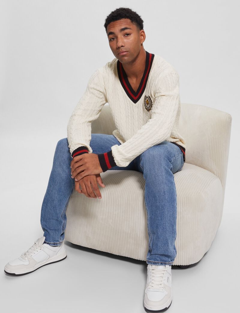 Front Patch Cable Knit Sweater