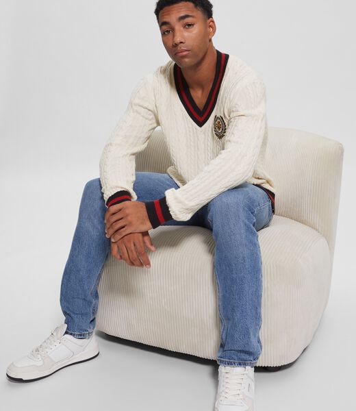 Front Patch Cable Knit Sweater
