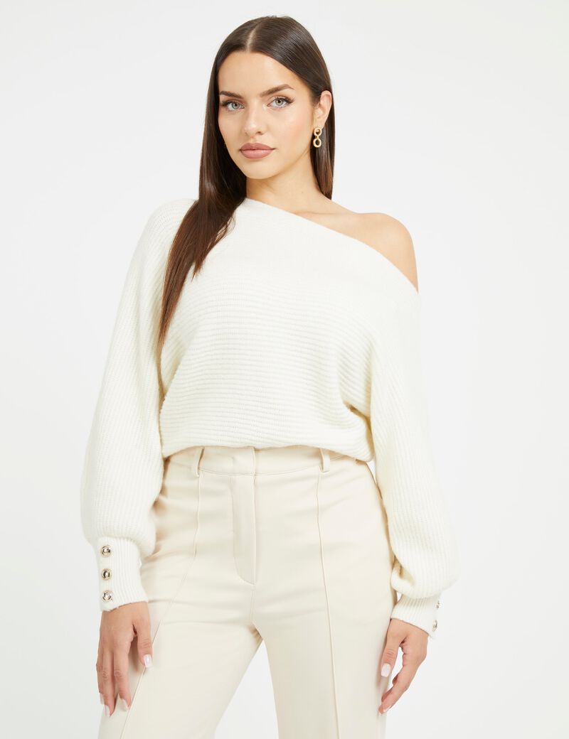 Off-Shoulder Wool Blend Sweater