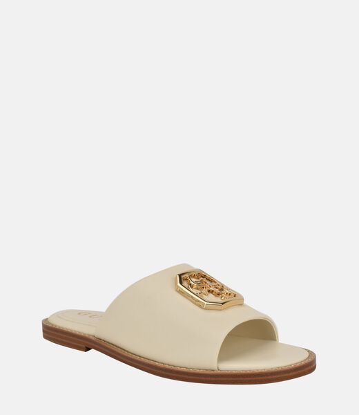 Quattro G Embellished Straw Flat Sandal