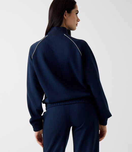 High neck full-zip sweater
