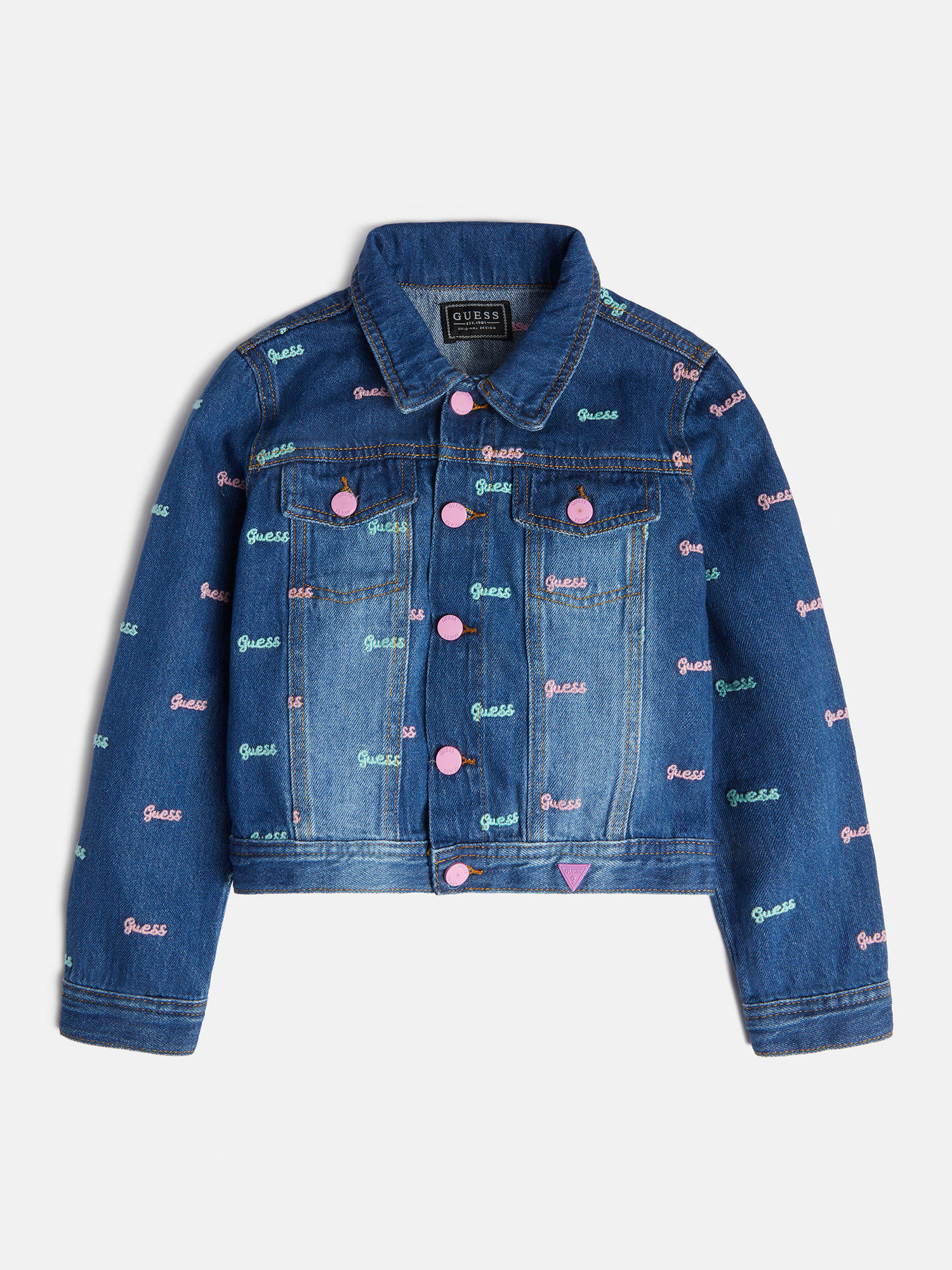 Shop GUESS Online All Over Logo Print Denim Jacket