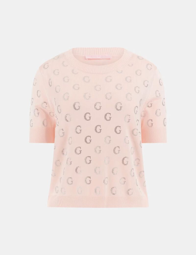 Cropped rhinestone logo sweater