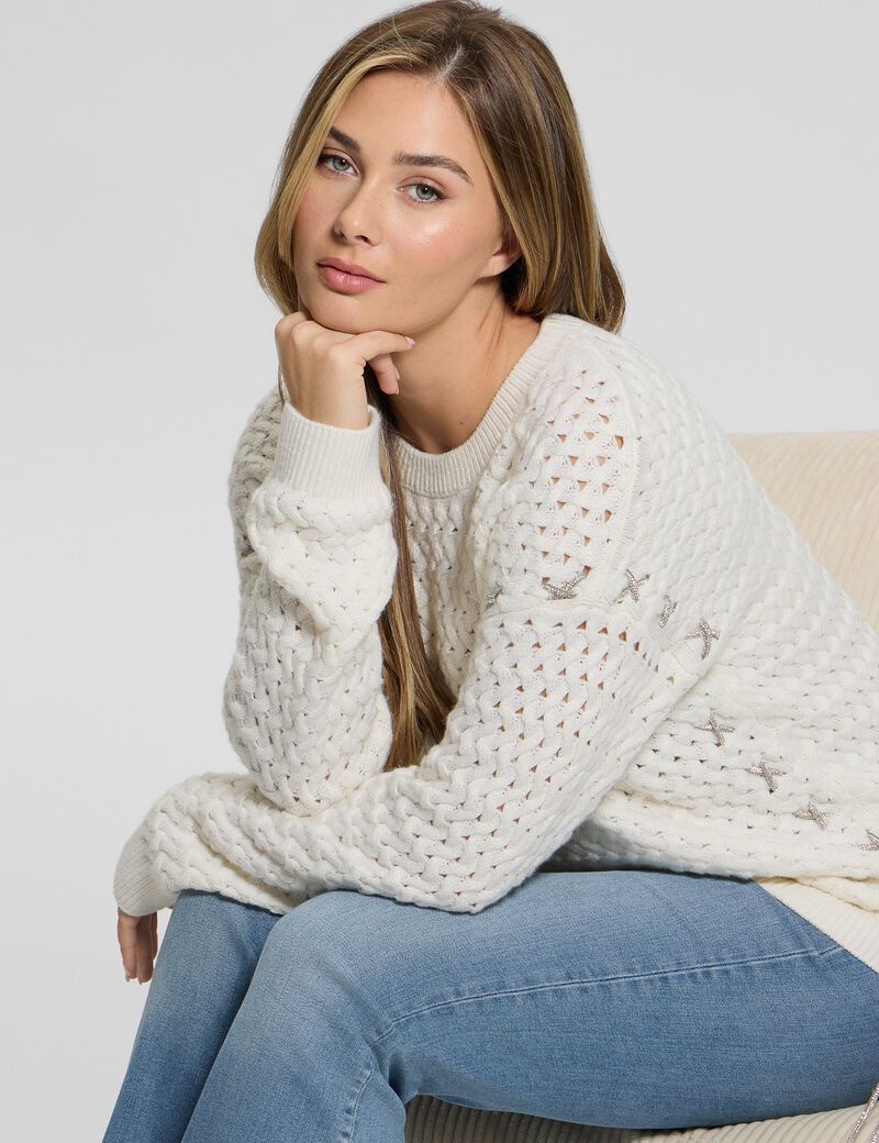 Wool-blend cable sweater