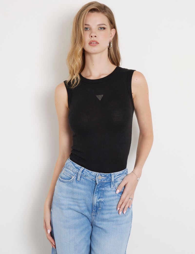 Rhinestones triangle logo tank top