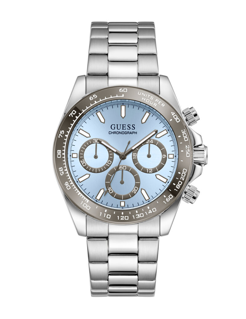guess mens silver tone round analog watch