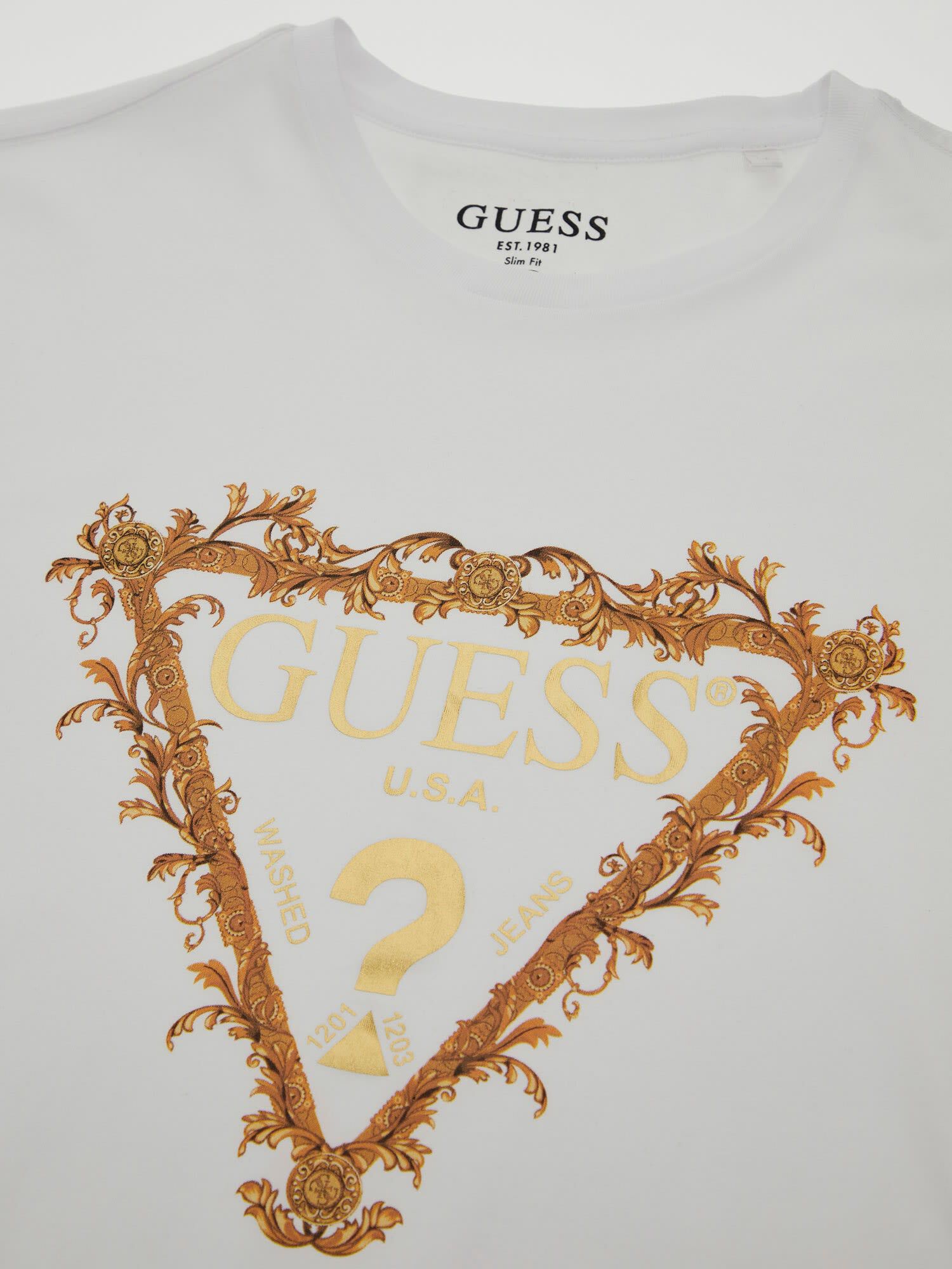 Gold and white guess shirt discount