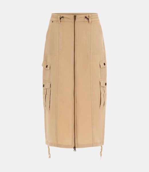 Long linen-blend cargo skirt