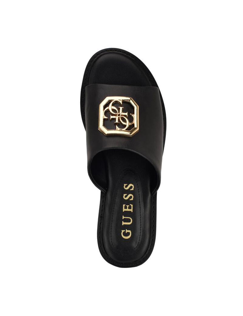 Quattro G Embellished Straw Flat Sandal
