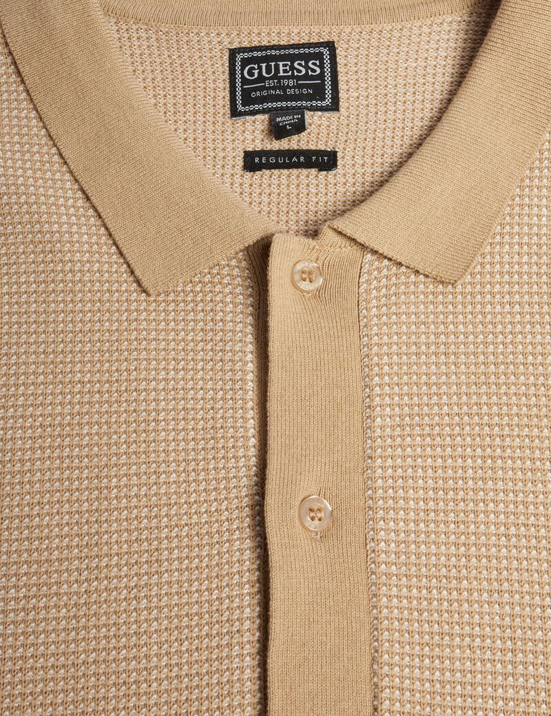 Textured button-through polo shirt